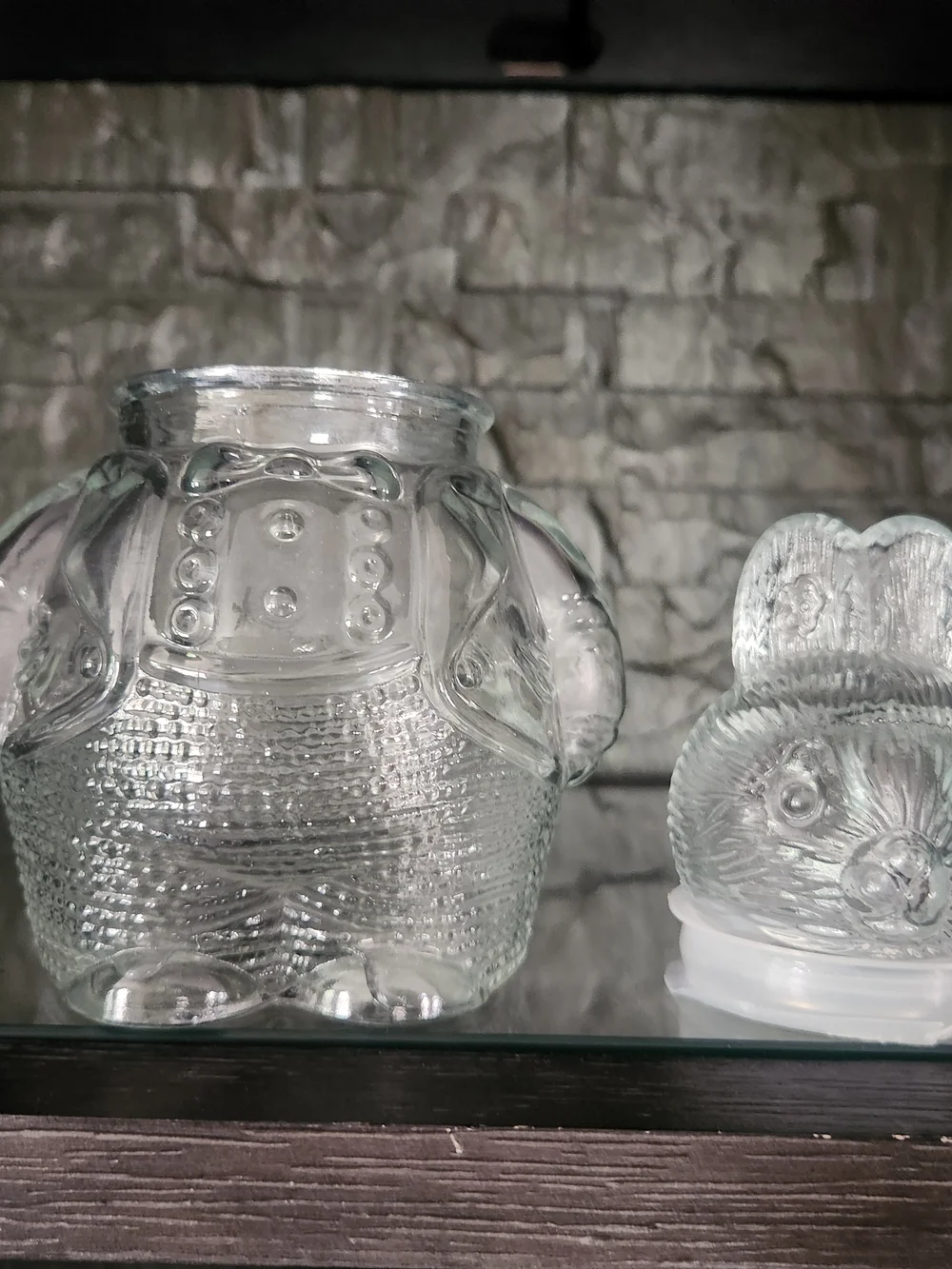 Vintage Clear Pressed Glass Chubby Bunny Rabbit Two Piece Candy Jar